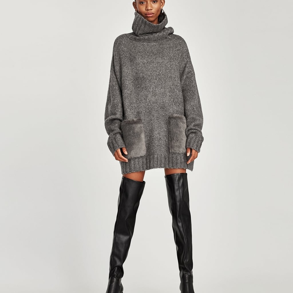 zara ROLL NECK SWEATER WITH TEXTURED POCKETS